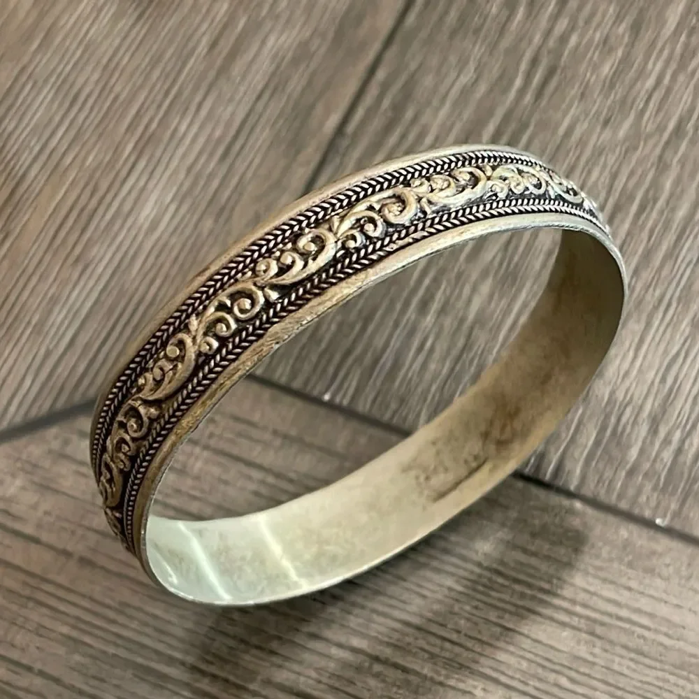 Vintage Silver-Tone Bangle Bracelet from India